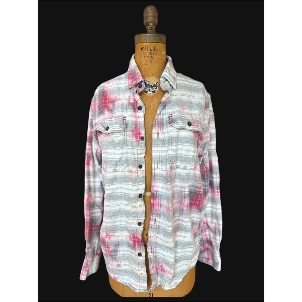 Upcycled Floral Flannel Shirt Small | Cottagecore Rose Patch Soft Plaid - Picture 3 of 8